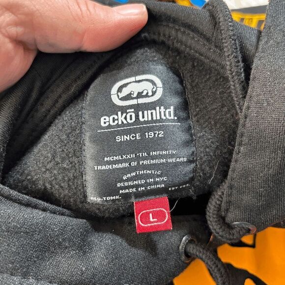 Marc Ecko Unltd Large Hip Hop Hoodie Y2K Pullover Black And Yellow READ - Picture 5 of 7